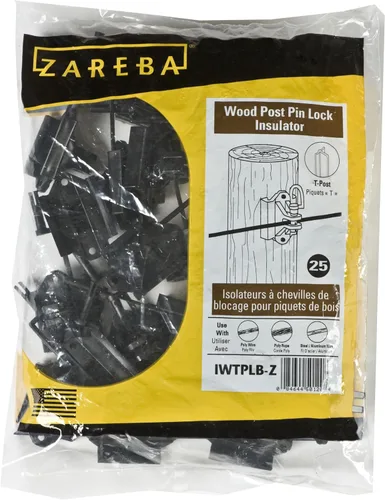 Miniatura 2 de Zareba Aisladores de bloqueo de pasador en T para vallas eléctricas, color negro, paquete de 25, IWTPLB-Z, incluye 25 aisladores, sujeción segura