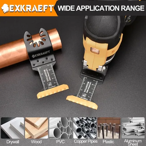 Miniatura 7 de EXKRAEFT 100 cuchillas multiherramienta de borde curvo, hoja de herramienta oscilante de titanio para metal, madera, plástico, hojas de sierra