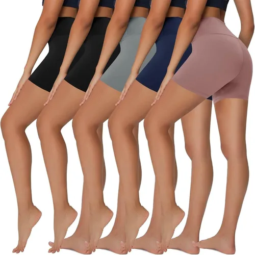 Sundwudu Paquete de 5 pantalones cortos de motociclista para mujer, cintura alta de 5 pulgadas, pantalones cortos de entrenamiento de elastano suave