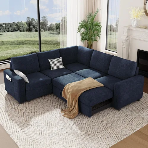 Miniatura 10 de Vesgantti Sofá Seccional con Cama de 88.4" con Cama Extraíble, Sofá Seccional Modular en Forma de L de 5 Asientos con Almacenamiento, Cómodo Sofá