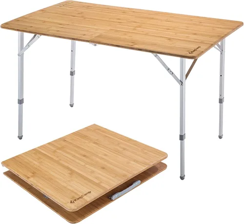 Miniatura 11 de KingCamp Mesa de camping plegable de altura ajustable, mesa plegable de bambú de 4 partes para RV, camping al aire libre, portátil, mesa