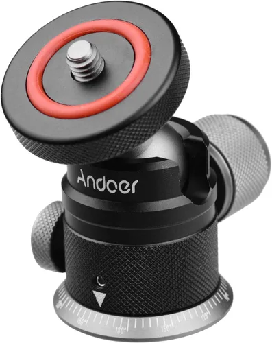 Miniatura 8 de Andoer DSLR - Cabezal de bola de trípode de aleación de aluminio, montaje panorámico de 360° giratorio de 180° con base escalada, montaje universal