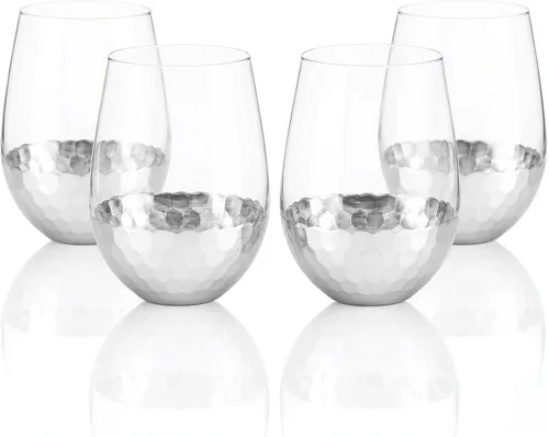 Miniatura 12 de Copas de vino sin tallo, juego de 2, 18 onzas, diseño de panal dorado