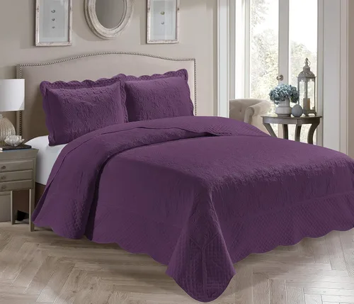 Miniatura 7 de Home Collection - Colcha grande con estampado a relieve, color liso, 3 piezas