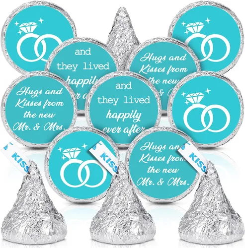 Miniatura 9 de Laumoi 1000 piezas Abrazos y besos de los nuevos Sr. y Sra. Adhesivos para boda, etiquetas de gotas de chocolate, etiquetas de caramelo de 1.9 cm