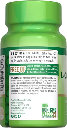 Miniatura 7 de Acetil L-carnitina HCL 1000 mg 30 cápsulas ALCAR Sin OMG, suplemento sin gluten por Nature's Truth
