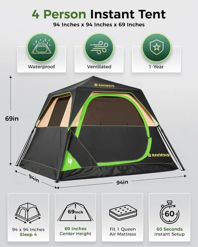 Miniatura 2 de Tienda de campaña instantánea para 4/6 personas, configuración de tienda de campaña en 60 segundos, tiendas de campaña impermeables para acampar