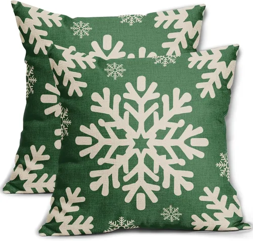 Miniatura 33 de Fundas de almohada decorativas de Navidad negras 40x40 cm con copos de nieve blancos de Navidad, juego de 2, temática rústica de invierno