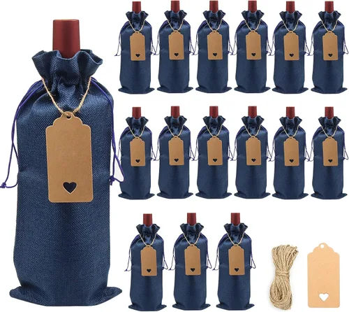Miniatura 8 de DIWNELEM Paquete de 16 bolsas de regalo de yute de arpillera con cordón, perfectas para degustación de vinos, bodas, fiestas y viajes