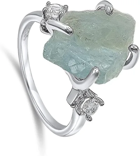 Miniatura 26 de Anillo de cristal crudo real con piedra natal, plata de ley, oro blanco, regalo de joyería para ella, regalo de Navidad, Día de la Madre