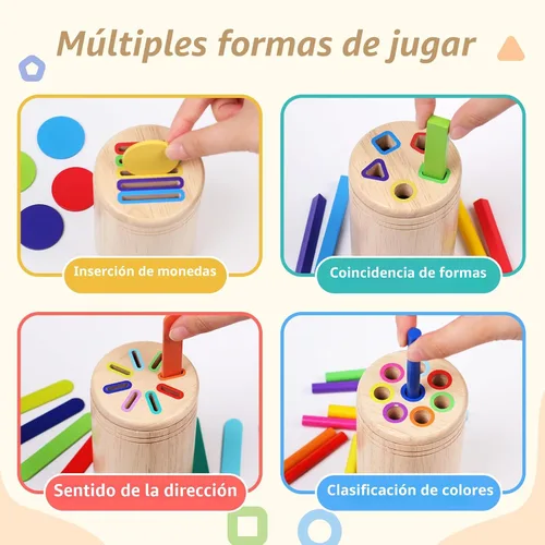 Miniatura 5 de Juguetes Montessori 4 en 1 para niños de 2, 3 y 4 años, juguetes de madera para clasificar colores para niños pequeños de 1 a 3, actividades