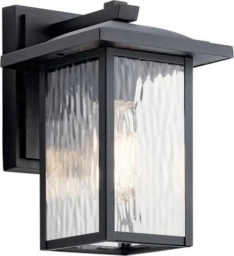 Kichler Capanna Lámpara de pared para exteriores de 10.25 pulgadas, color negro, 1 luz de pared exterior para porche con vidrio transparente, (10.25