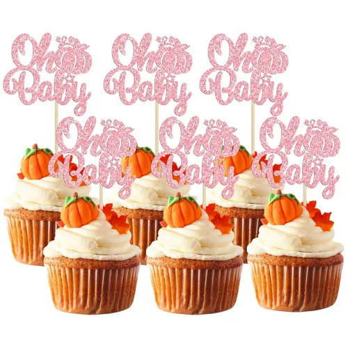 Miniatura 22 de Gyufise 24 piezas de decoración de cupcakes de calabaza con purpurina para temática de otoño, Acción de Gracias, Halloween, baby shower, niños