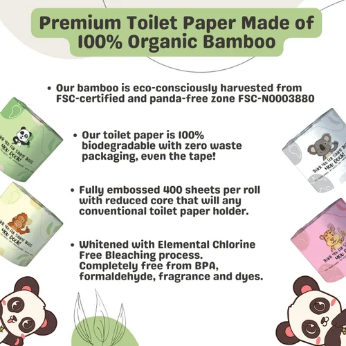 Miniatura 5 de MOTHER EARTH Papel higiénico de bambú, ultra suave y fuerte, papel de baño de 3 capas, 400 hojas por rollo, hipoalergénico y seguro para sépticos