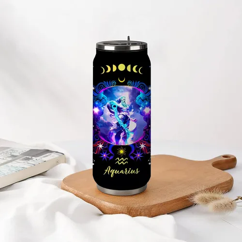 Miniatura 6 de Aquarius - Vaso de acero inoxidable del zodiaco para hombres y mujeres, regalo de cumpleaños para fanáticos de la astrología con tapa con pajilla