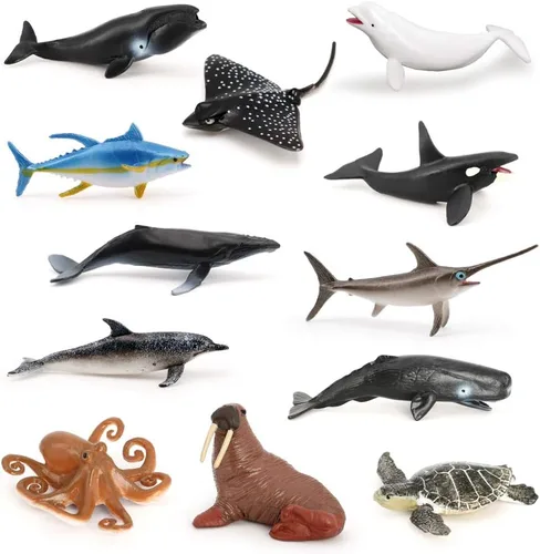 Miniatura 7 de Volnau Mini figuras de juguetes de animales de safari, 12 figuras salvajes en miniatura para niños pequeños, regalo de Navidad, cumpleaños, paquete