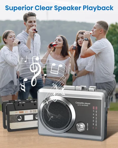 Miniatura 6 de Reproductor de grabadora de casete portátil y radio AM/FM, reproductor de cinta de casete compacto con conector para auriculares de 0.138 in