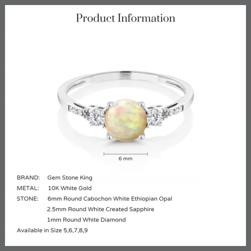 Miniatura 67 de Gem Stone King Anillo de compromiso de 3 piedras preciosas redondas de oro blanco de 10 quilates con piedra natal de 0.236 in con piedra natal