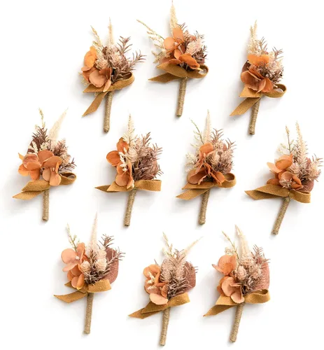 Ramillete de Ling's Moment para Hombre, 10 piezas Boutonniere para Invitados de Boda, Flores Artificiales para Boda/Baile/Regreso a Casa, etc. Boho