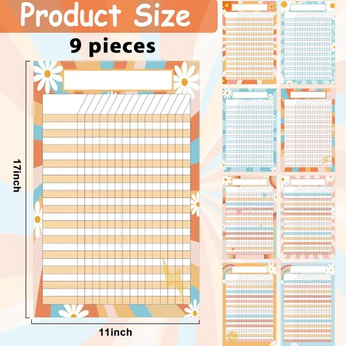 Miniatura 2 de 9 PCS Tablas Retro Groovy para Aula Boho Tabla de Incentivos para Aula Tablas de Datos de Tareas Tabla de Tareas de Recompensa para Niños