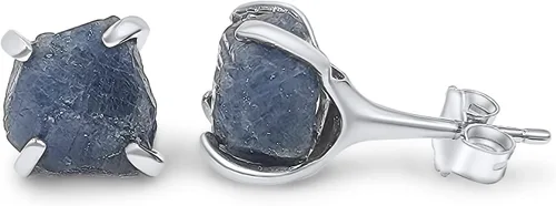 Miniatura 150 de Natural raw gemstone stud earrings with white gold over 925 sterling silver, 6 to 7mm rough genuine quality birthstone gift for her, Uniquelan