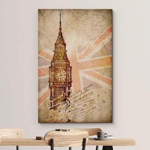 Miniatura 3 de wall26 Lienzo impreso para pared, diseño retro, vintage, bandera de Union Jack, arquitectura y mapas del Big Ben, arte digital, arte moderno
