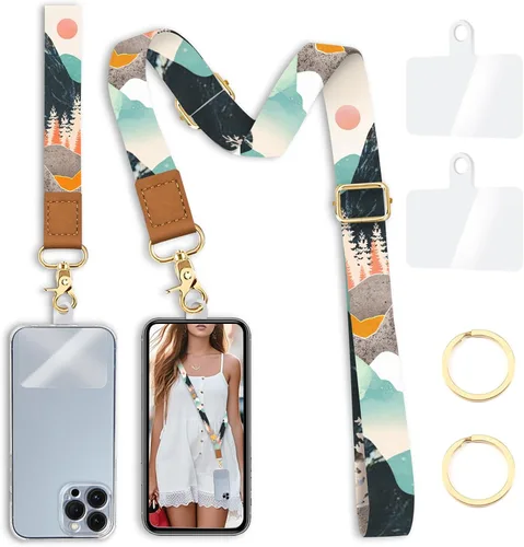 Miniatura 23 de Cordón cruzado para teléfono celular con correa para la muñeca, diseño de flores, para colgar alrededor del cuello, correa floral ajustable