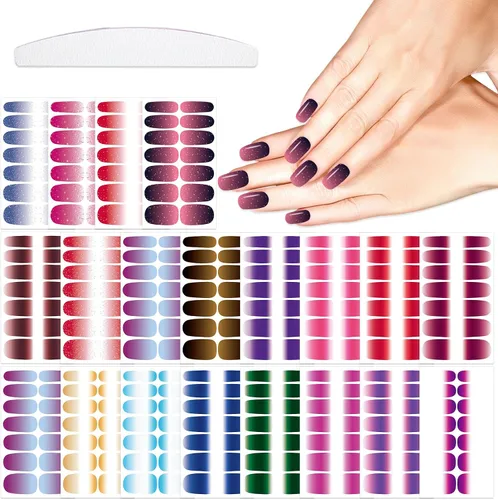 Miniatura 8 de 20 hojas de 280 piezas de tiras de esmalte de uñas azules para mujeres y niñas, calcomanías de uñas completas, calcomanías de esmalte de uñas