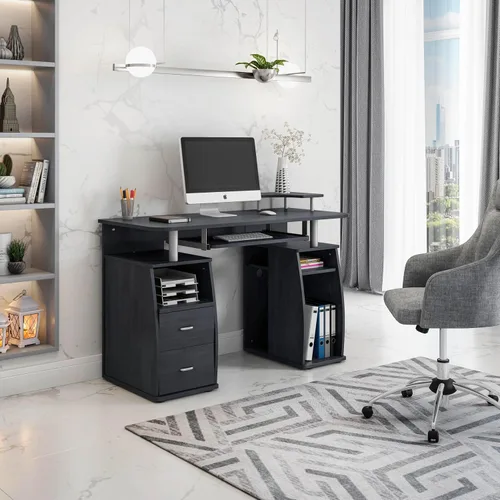 Miniatura 2 de Techni Mobili Escritorio para computadora de 47 pulgadas de ancho con cajones y almacenamiento, escritorio de oficina con estante para impresora