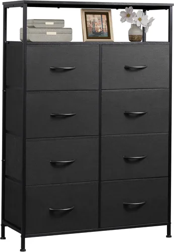 Miniatura 19 de WLIVE - Cómoda de tela para dormitorio, cómoda alta con 8 cajones, torre de almacenamiento con contenedores de tela, cómodas dobles, cómoda