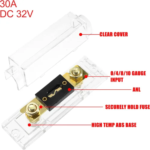 Miniatura 3 de X AUTOHAUX 1 Unidades de audio para coche 0 4 8 calibre en línea ANL portafusibles transparente transparente bloque de fusibles con 2 unids 30A