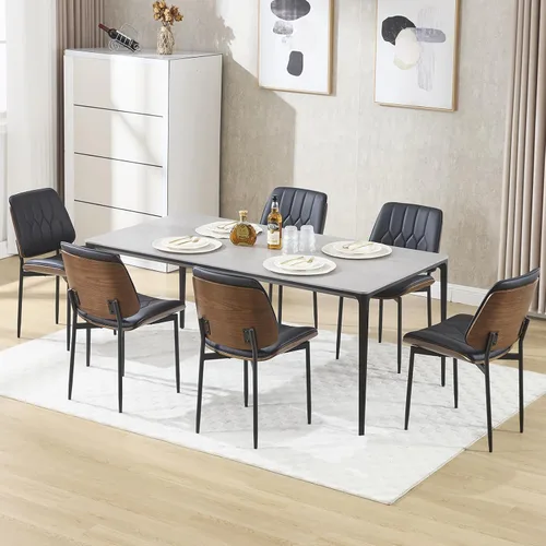 Miniatura 25 de BV - Juego de 2 sillas de comedor, sillas de cocina sin brazos de piel sintética en estilo moderno de nogal, silla auxiliar de madera curvada