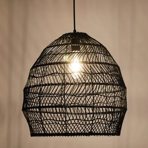 Miniatura 6 de Lámpara colgante de bambú, estilo bohemio, 1 lámpara, lámpara colgante de ratán, luz colgante tejida para cocina, isla de guardería, color negro