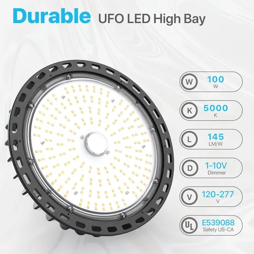 Miniatura 2 de HYPERLITE Luces LED High Bay de 100 W, 14,500 lm (145 lm/w) 5000 K, 1-10 V, regulable, cable de 5' con enchufe de 110 V, gancho de EE. UU., listado