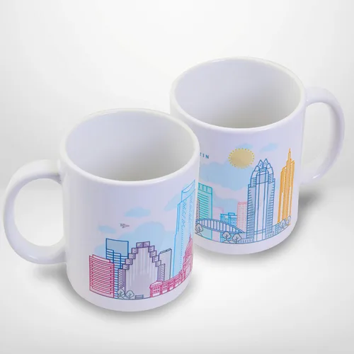 Vastigo Taza de café Austin – Taza de cerámica de recuerdo de 11 onzas con caja de regalo – Taza de viaje City Skyline – Apto para lavavajillas y