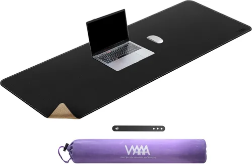 Miniatura 30 de Vyaaa Tapete de cuero para escritorio, 63" x 23.6" pulgadas, protector de escritorio de cuero, impermeable, extra grande, alfombrilla de mouse Negro