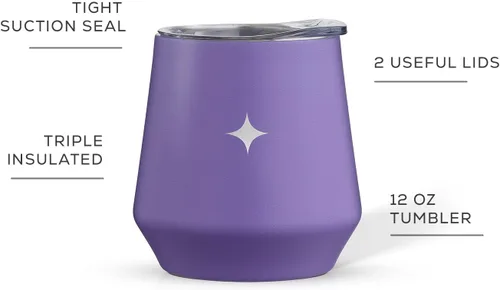 Miniatura 4 de JoyJolt Vaso de vino con triple aislamiento con tapa de 12 onzas, tapa deslizante y con pajita. Vaso de vino de acero inoxidable de doble pared al