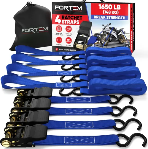 Miniatura 11 de FORTEM Correas de trinquete, juego de correas de amarre de 1650 libras de resistencia a la rotura, paquete de 4 de 15 pies x 1 pulgada, 4 bucles