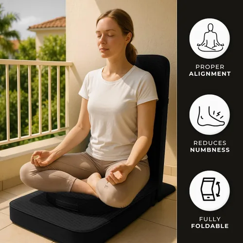 Miniatura 4 de Friends Of Meditation - Silla plegable 4 en 1 de Buda, asiento ergonómico de yoga con zafu de media luna, soporte lumbar desmontable y funda de Negro