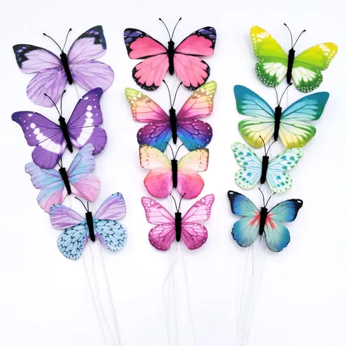 12 piezas de decoraciones de mariposa artificiales, 2 tamaños, decoración de mariposa para manualidades, mariposas decorativas únicas 3D para flores