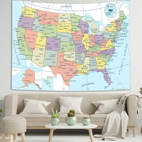 Miniatura 2 de TOMOZ Tapiz de mapa de Estados Unidos, tapices de mapas de Estados Unidos para niños y estudiantes, tapiz educativo para colgar en la pared