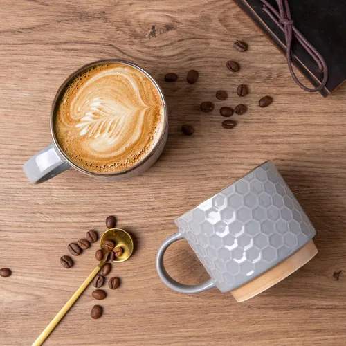 Miniatura 3 de GBhome Tazas de café apilables de 12 onzas, tazas de café de cerámica con patrones de textura para hombre, mujer, papá, mamá, juego de 4 tazas