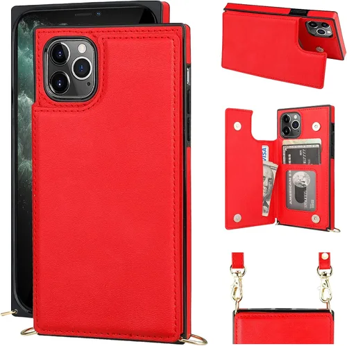 Miniatura 11 de Bocasal Funda tipo cartera cruzada para iPhone 11 Pro Max, soporte para tarjetas de crédito, de piel sintética, a prueba de golpes, desmontable