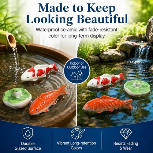 Miniatura 7 de Toddmomy Figuras flotantes de peces Koi, 3 piezas, adornos realistas de cerámica para acuario para peceras y estanques de jardín, accesorios