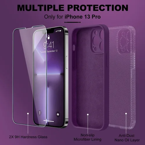 Miniatura 5 de BossKiss Funda compatible con iPhone 13 Pro, silicona de alta calidad mejorada [protección de cámara] [2 protectores de pantalla]