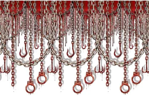 Beistle Bloody Chains & Hooks - Telón de fondo de pared, 4 x 30 pies, decoración espeluznante de Halloween, telón de fondo para fotos