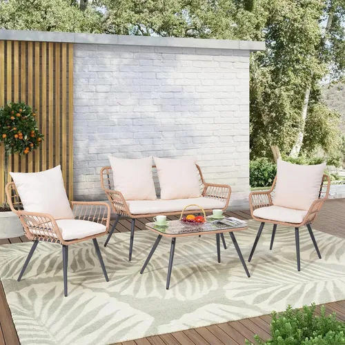 Miniatura 10 de Verano Garden Juego de muebles de patio de 4 piezas, juego de conversación de mimbre al aire libre para porche y terraza, sofá biplaza bohemio y 2