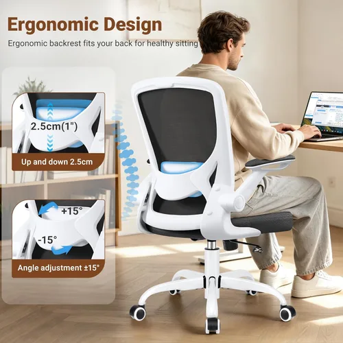 Miniatura 3 de BESTFAIR Silla de oficina ergonómica, sillas de malla para computadora con soporte lumbar, silla de escritorio giratoria con brazos abatibles