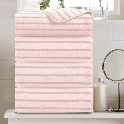 Miniatura 40 de Juego de 8 toallas de baño grandes a rayas estilo cabana color verde militar - Sábana de baño extragrande - 2 toallas de baño, 2 toallas de mano, 4