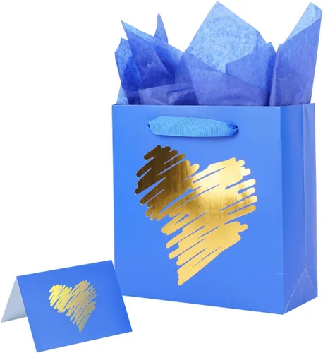 Miniatura 7 de ysmile Pequeña bolsa de regalo negra con papel de seda para hombres, fiesta de cumpleaños, aniversario, día del padre, 7.8 pulgadas, corazón dorado